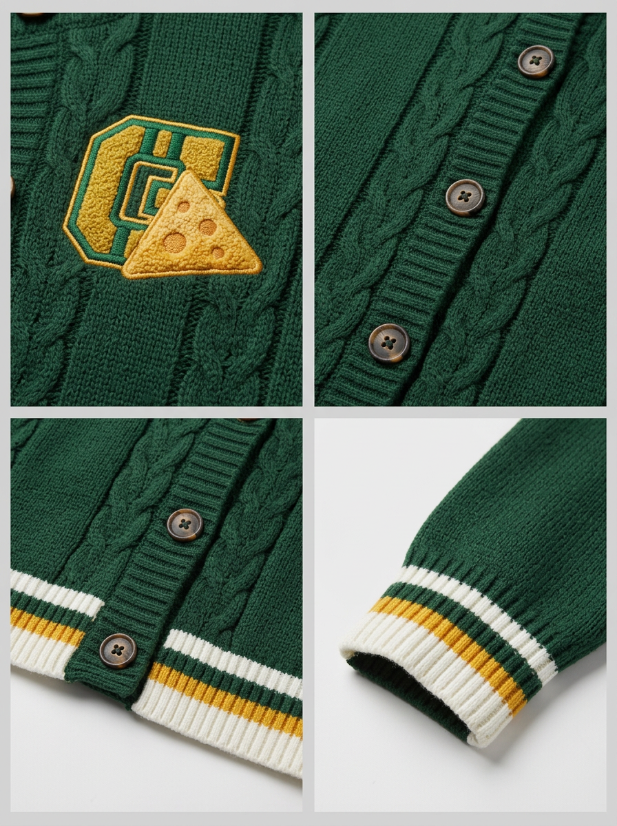 Women's Green Bay Packers Cheesehead Logo Embroidered Cardigan