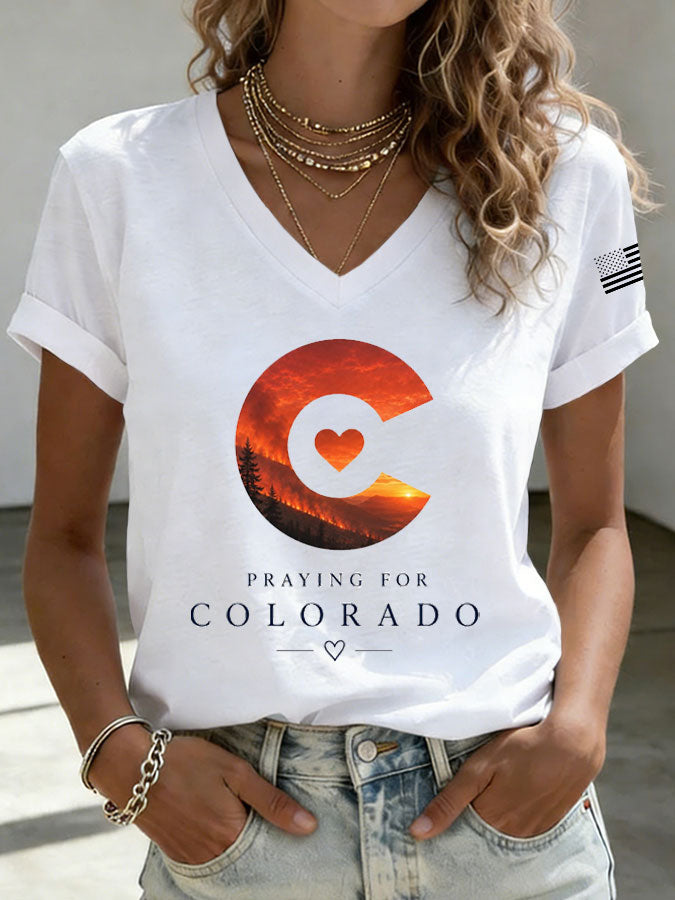 Women'S Colorado Strong Printed V-Neck T-Shirt
