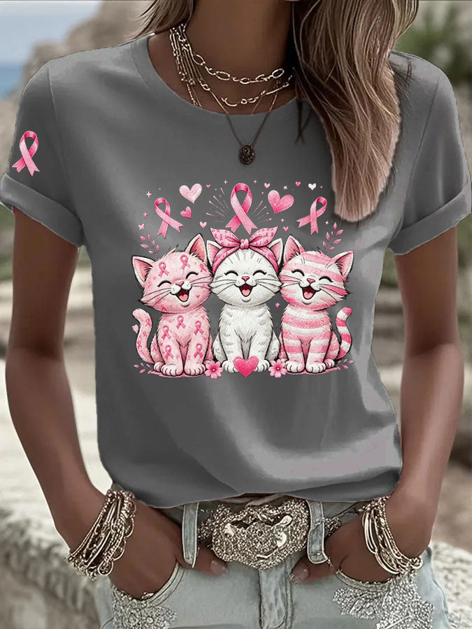 Women'S Breast Cancer Awareness Print Casual T-Shirt
