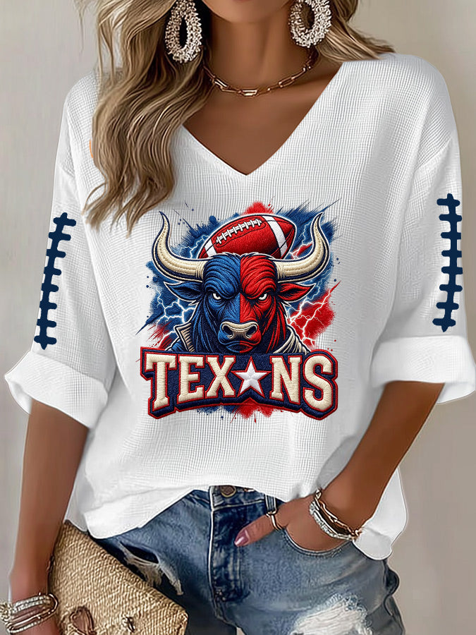 Women'S Football Print Waffle Top