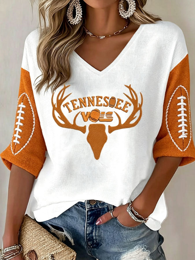 Women'S Football Print Waffle Top