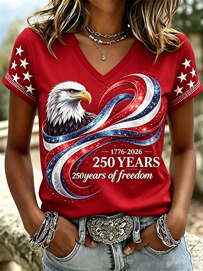 Women'S Retro Independence Day Relief Printed Casual Short Sleeved T-Shirt