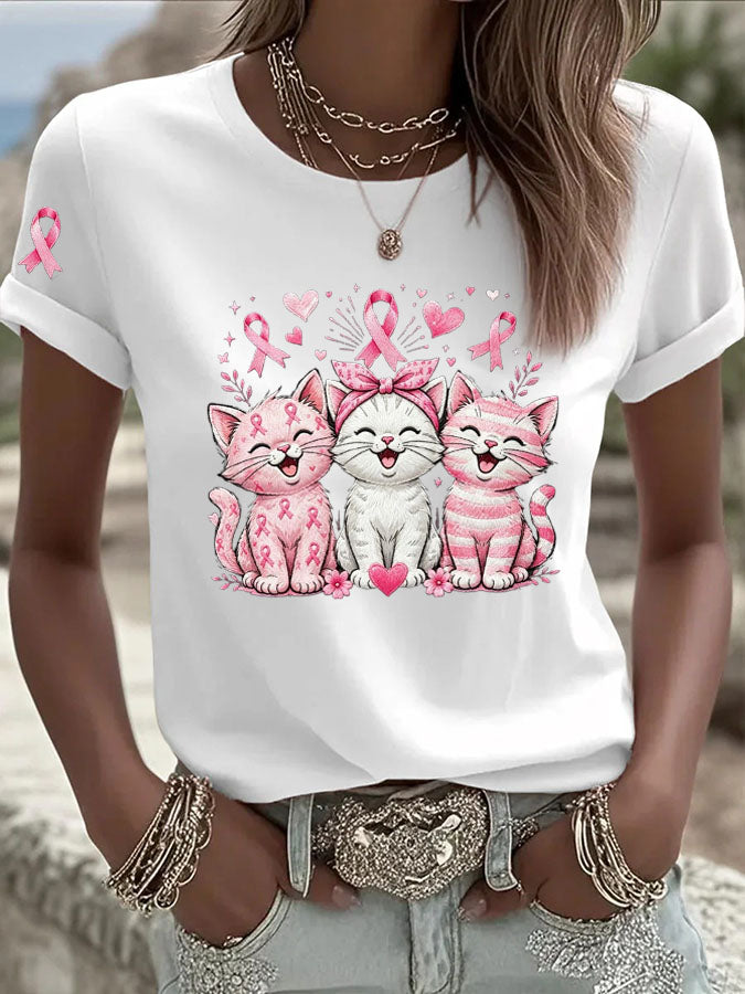 Women'S Breast Cancer Awareness Print Casual T-Shirt
