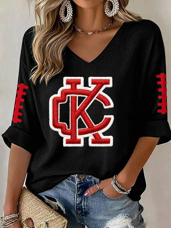 Women'S Football Print Waffle Top