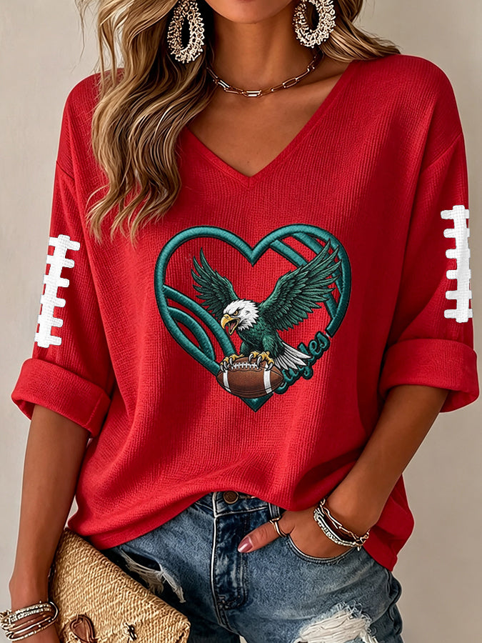 Women'S Football  Print Waffle  Top