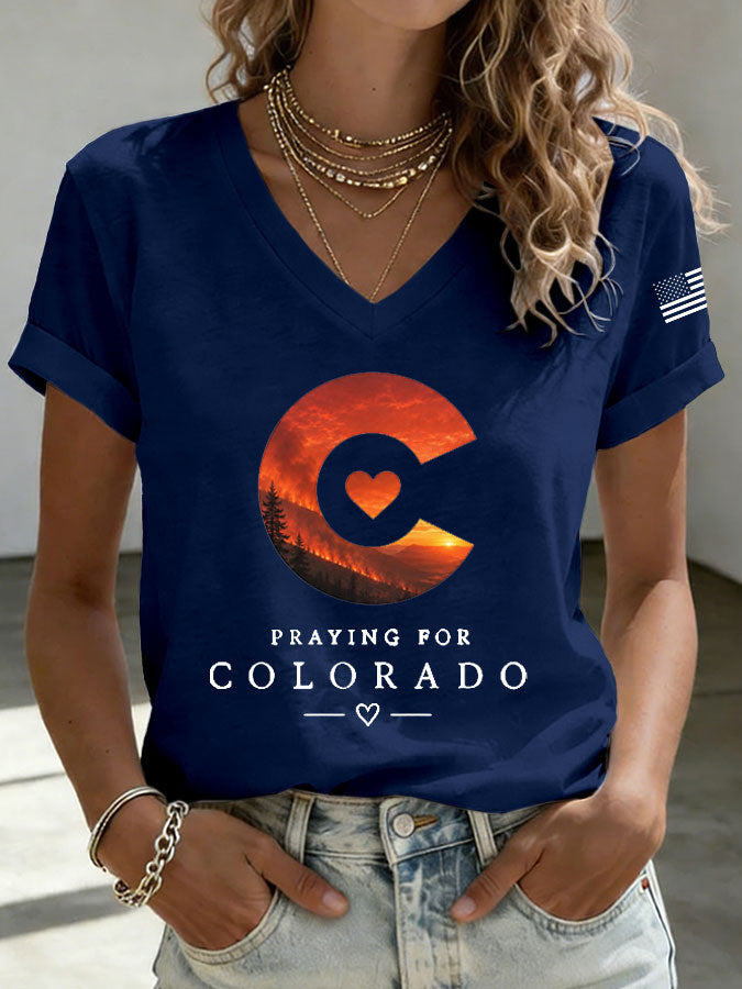 Women'S Colorado Strong Printed V-Neck T-Shirt