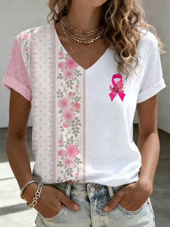 Women'S Breast Cancer Awareness Printed Casual T-Shirt
