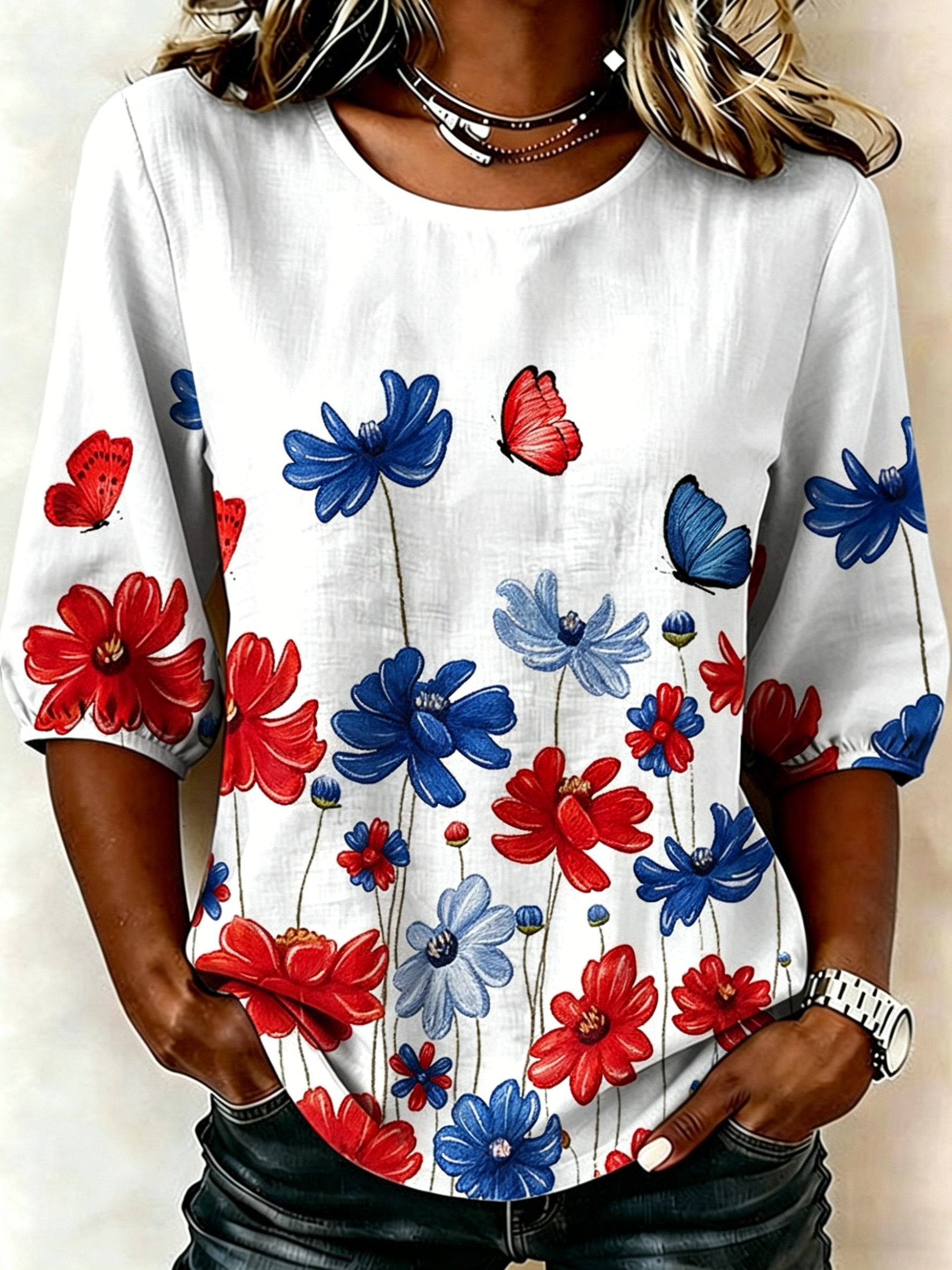 Women's American Flag Floral Print Shirt