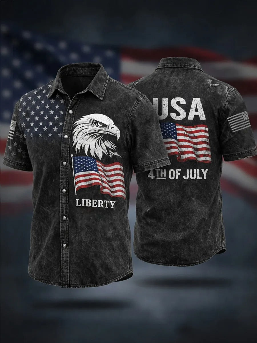 Men's Independence Day USA Flag Print Print Casual Patriotic Short Sleeve Shirt