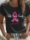 Women'S Casual Short-Sleeve Crew-Neck T-Shirt With Breast Cancer Awareness Print