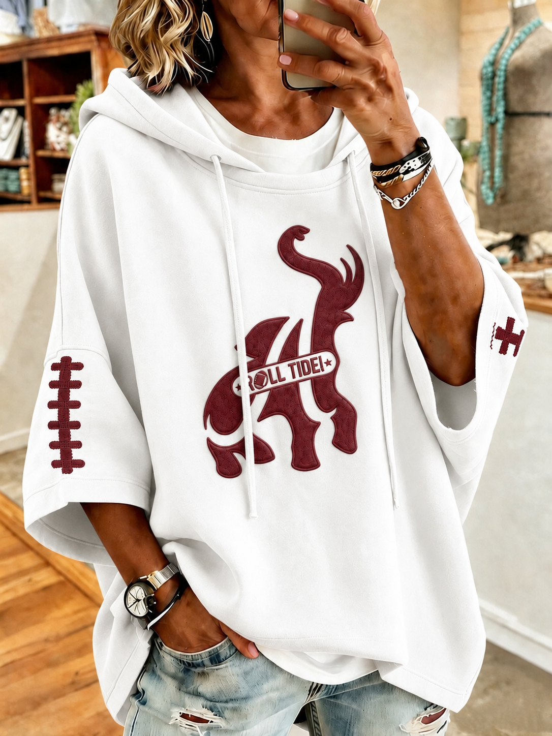 Women'S Retro Rugby Printed Hoodie