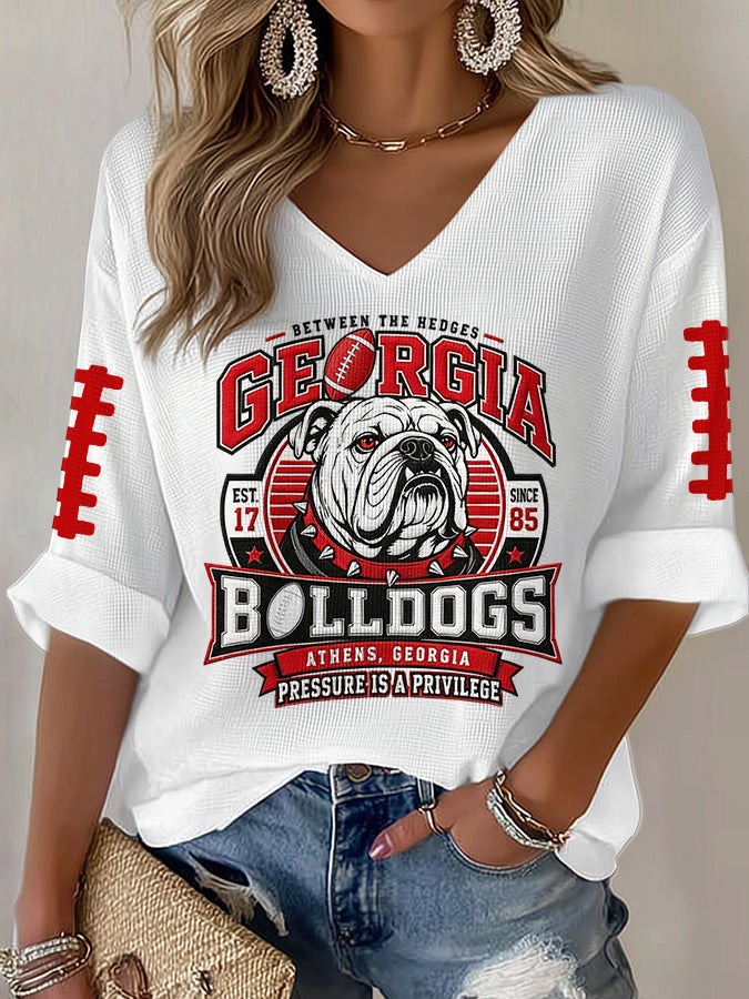 Women'S Football Print Waffle  Top