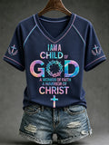 Women's Christian Child of God  V-neck Off-shoulder Short Sleeve T-shirt