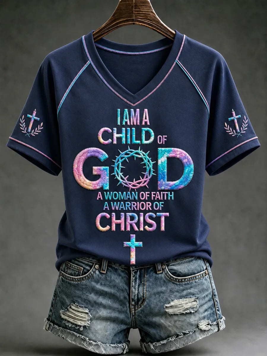 Women's Christian Child of God  V-neck Off-shoulder Short Sleeve T-shirt
