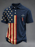 Men'S Casual Faith American Flag Printed Polo Shirt