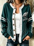 Women'S Football Printed Knitted Cardigan