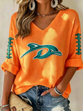 Women'S Rugby Patterned Waffle V-Neck Top