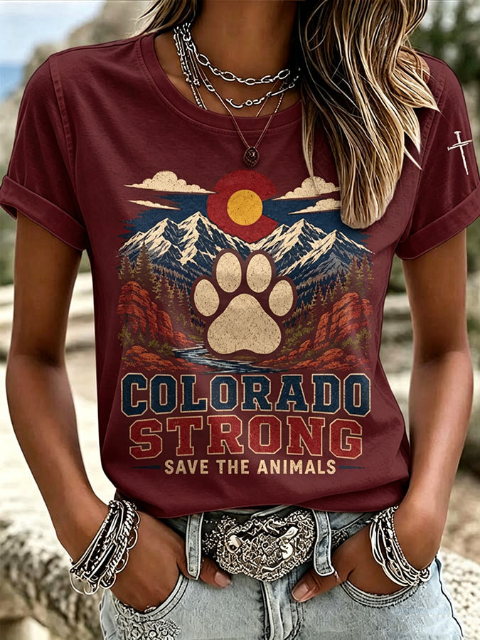 Women's Retro Save The Animals Print T-shirt