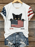 Women's American Flag Cat  Print T-Shirt