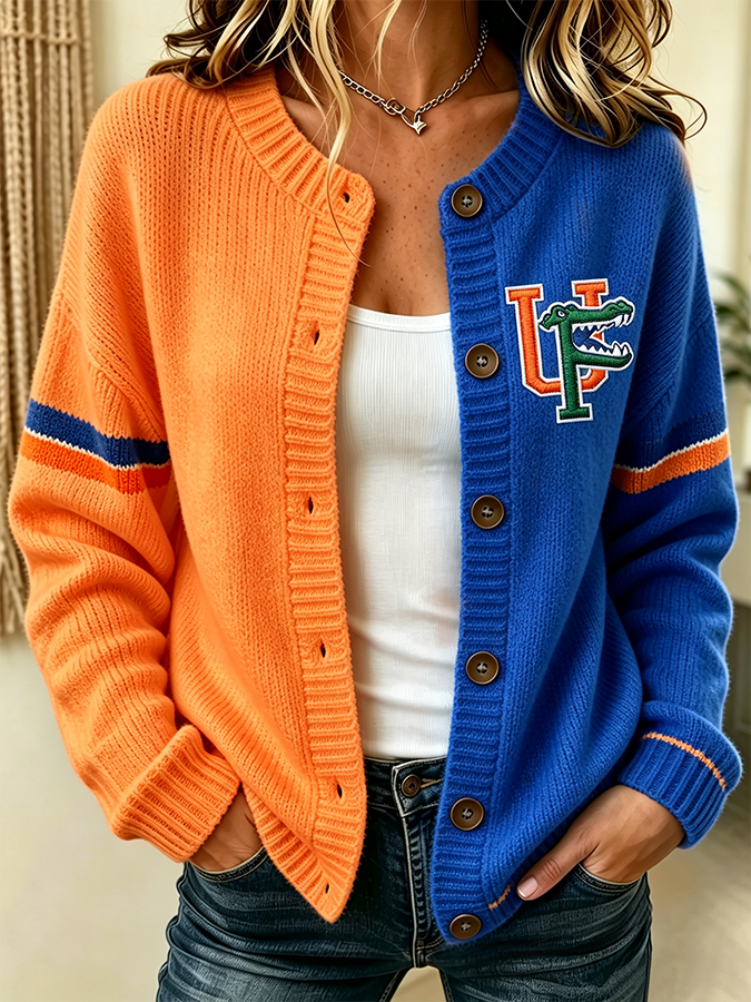 Women'S Casual Football Plant Knitted Cardigan Top
