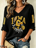 Women's Rugby Patterned Waffle V-Neck Top