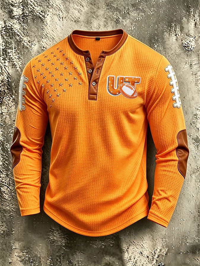 Men'S Casual Football Printed Waffle Top