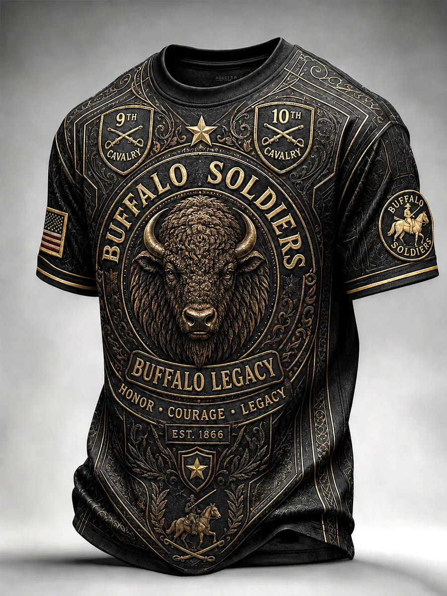 Men's Retro Buffalo Soldier Print  Casual T-Shirt