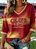 Women's Football Game Print V Neck Top