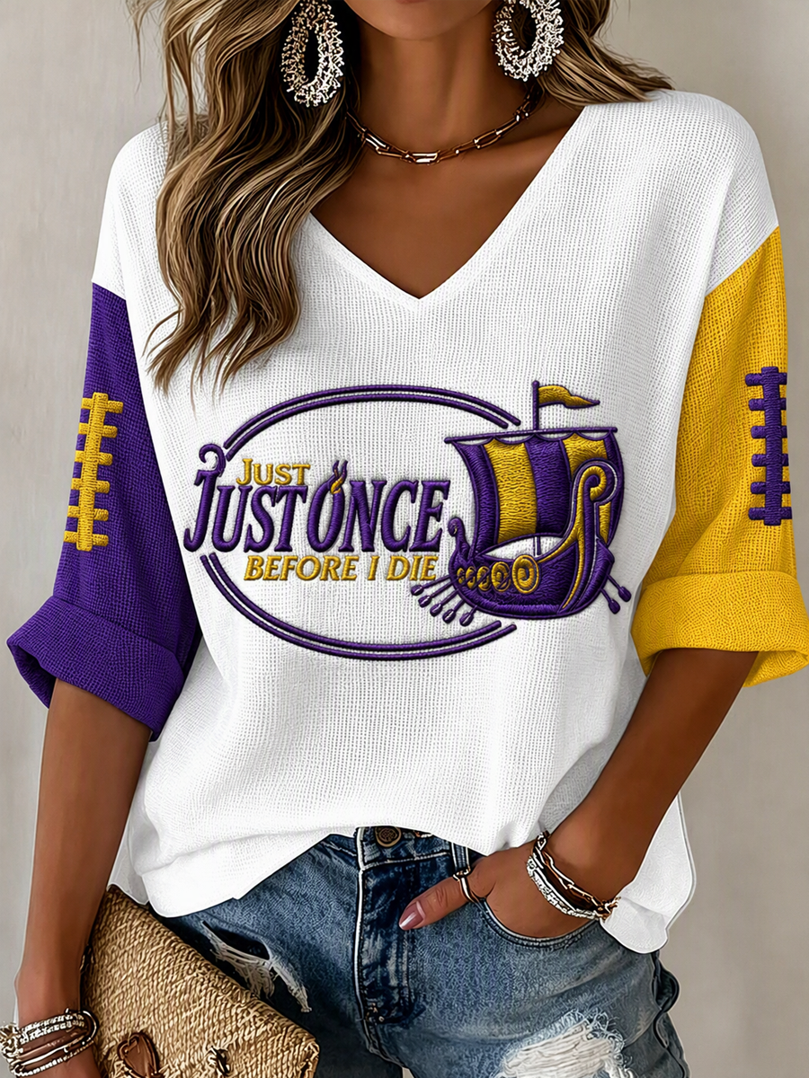 Women'S Football Print Waffle  Top