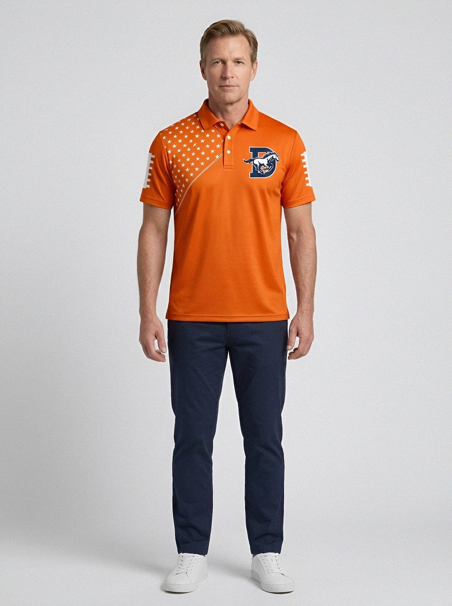 Men's Denver Football Fan Star Pattern Printed Polo Shirt