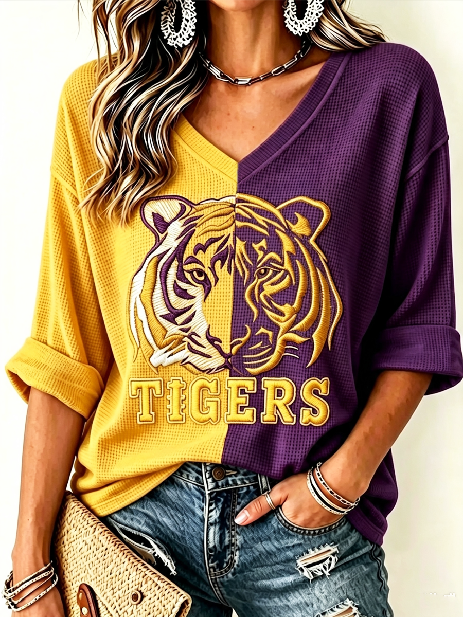 Women'S Football Print Waffle  Top
