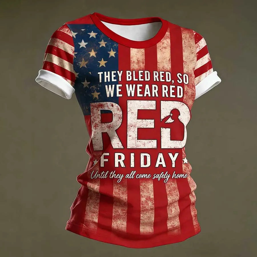 Women's Casual Red Friday Print Short-Sleeve T-Shirt