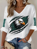 Women's Football-Print Waffle-Knit Casual T-Shirt