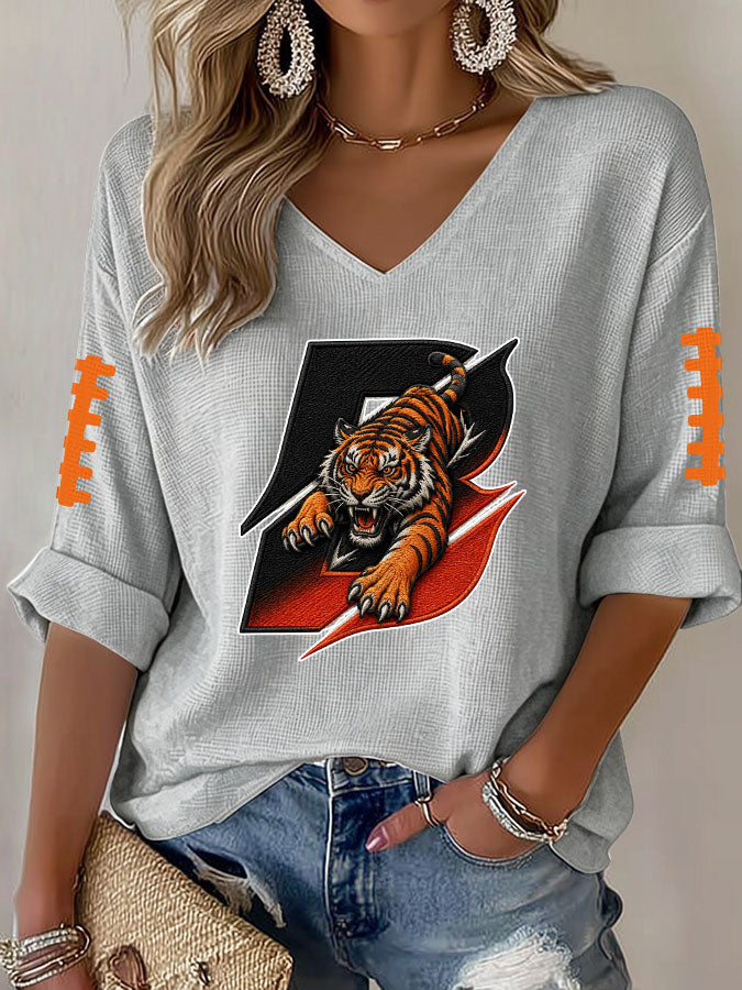 Women'S Football Print Waffle Top