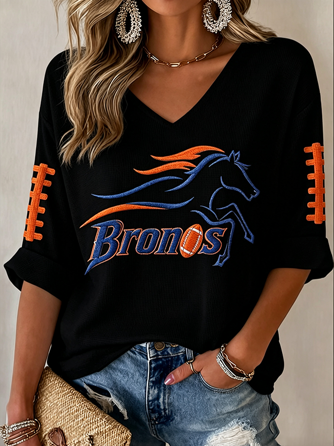 Women'S Football Print Waffle  Top