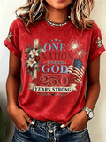 Women's One Nation Under God 250 Years Strong Print Casual T-shirt