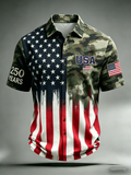 Men'S Casual 250Th Anniversary Commemorative Flag Personalized Printed Lapel Shirt