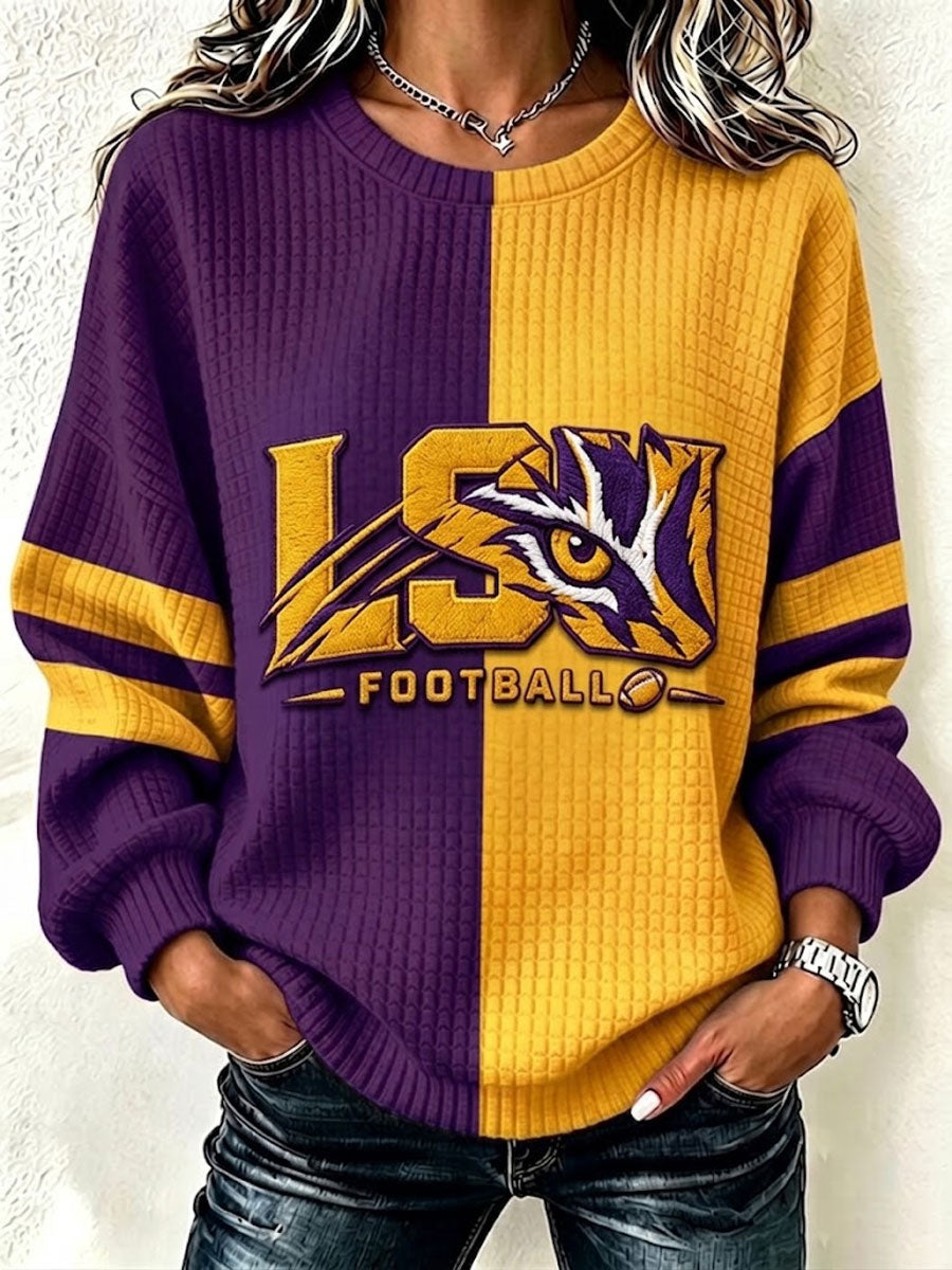 Women's Football Print Crew Neck Check Sweatshirt