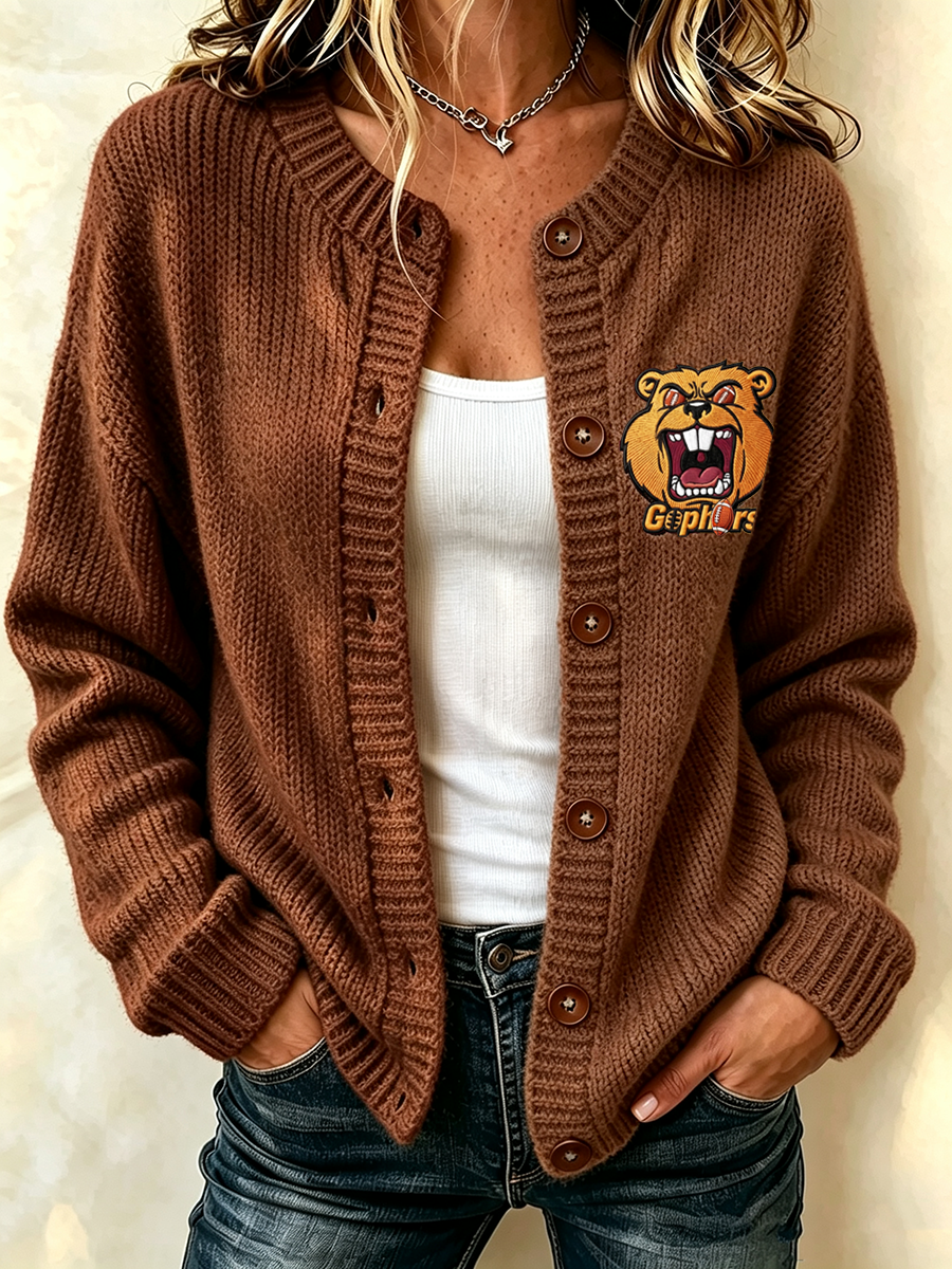 Women'S Casual Football Plant Knitted Cardigan Top