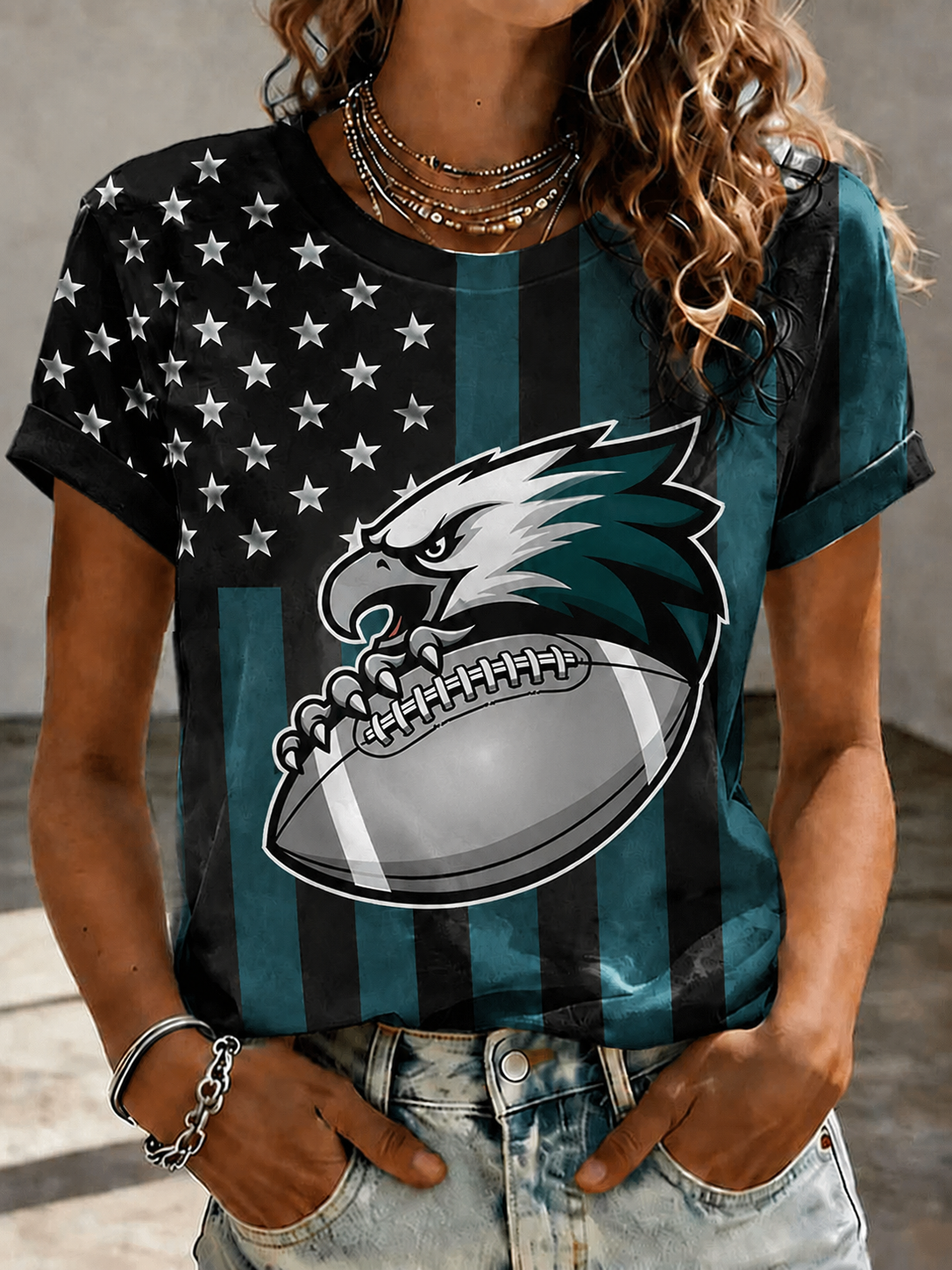 Women'S Retro Football Print T-Shirt