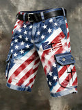 Men'S Casual American 250Th Anniversary Flag Printed Workwear Pocket Shorts