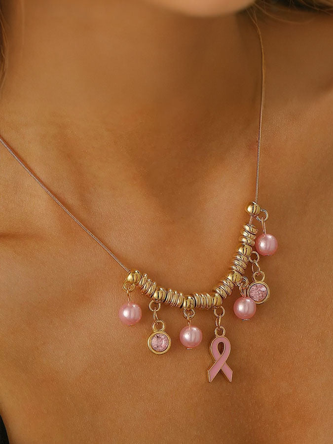 Breast Cancer Awareness Pink Ribbon Promotion (Bracelet 5+Necklace 1) Set Bracelet Jewelry