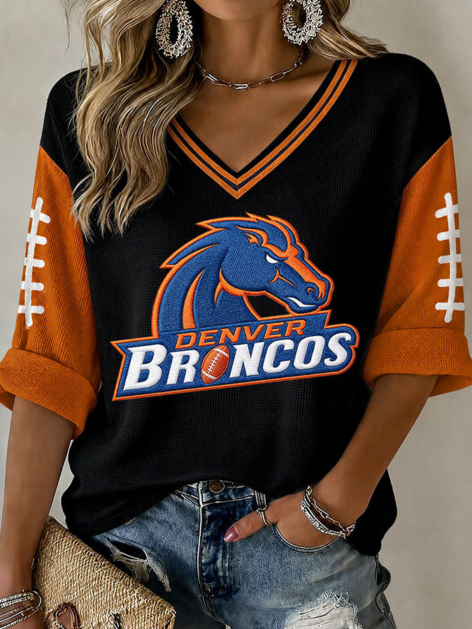 Women'S Football Print Waffle  Top