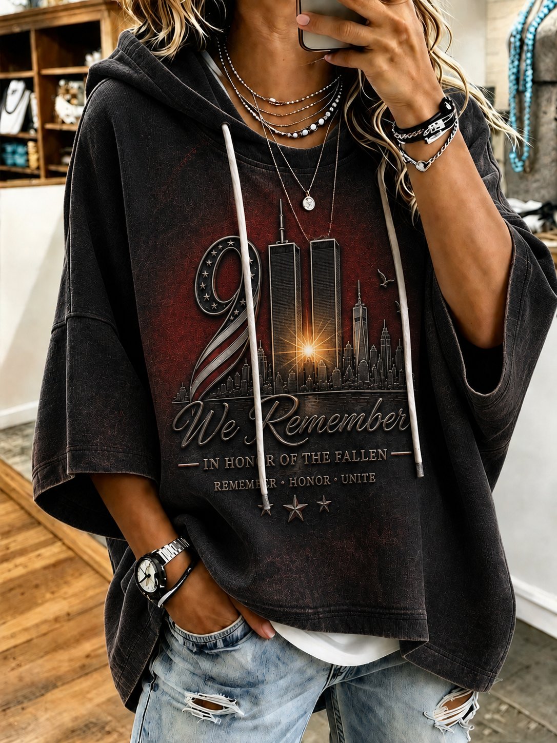 Women's 9/11 Casual Print Hoodie