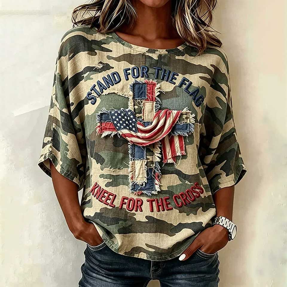 Women'S Flag Printed Casual Round Neck T-Shirt
