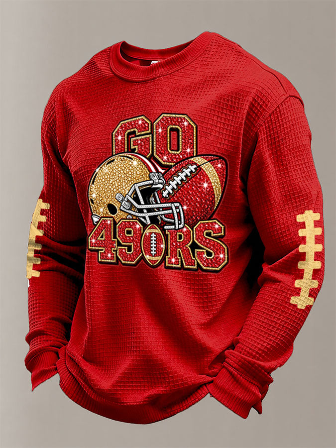 Men's Football Sports Pattern Waffle T-Shirt