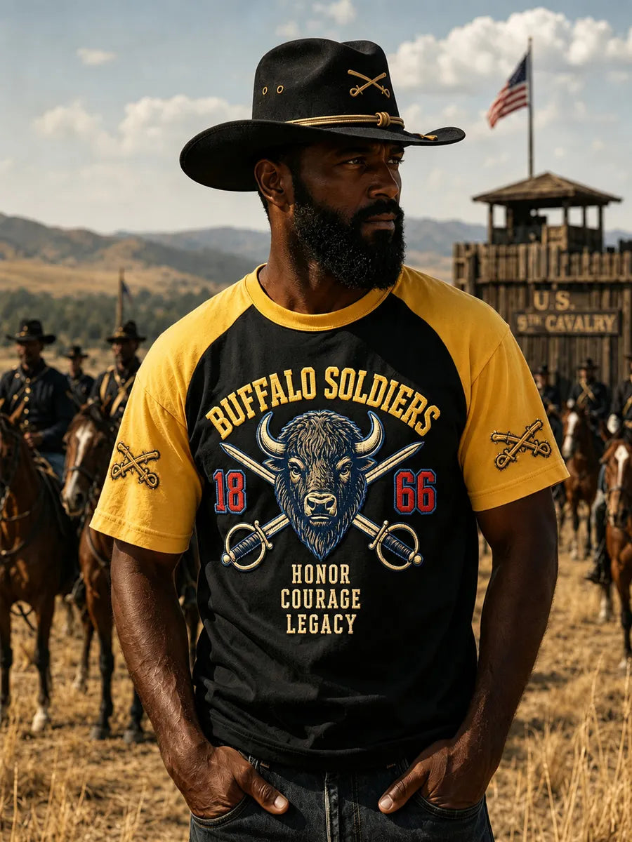 Retro Buffalo Soldier Art Print Men's Casual T-Shirt
