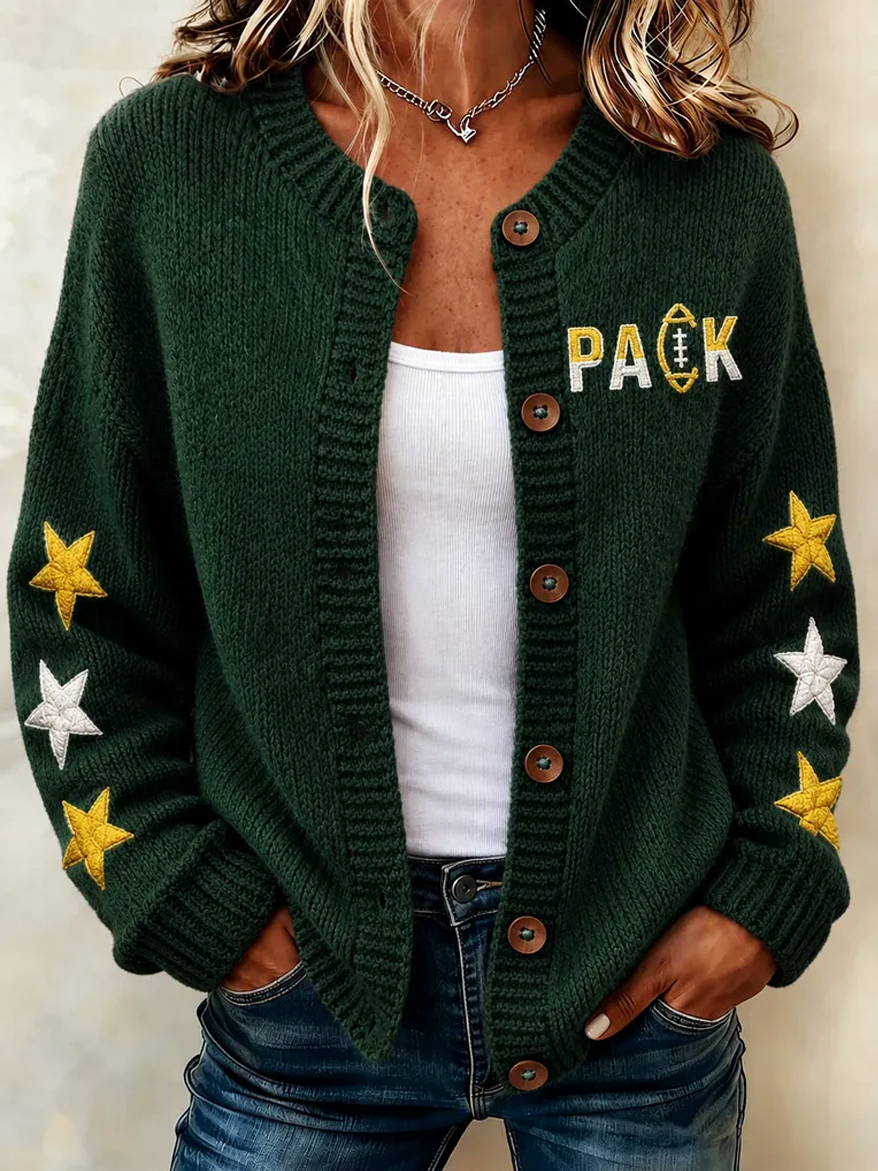Women'S Casual Football Print Knitted Cardigan Top