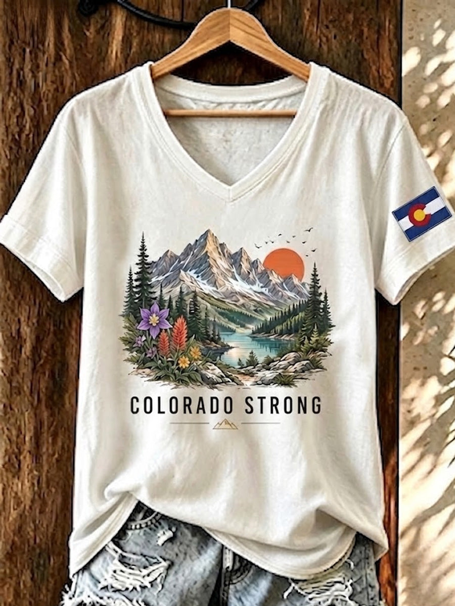 Women'S Colorado Strong Printed V-Neck T-Shirt