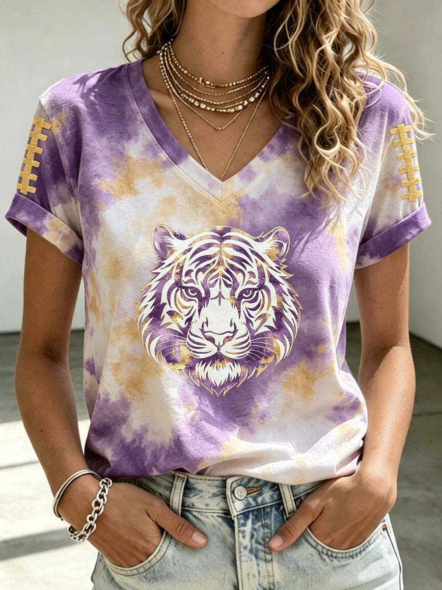Women's Football Print V-Neck T-Shirt
